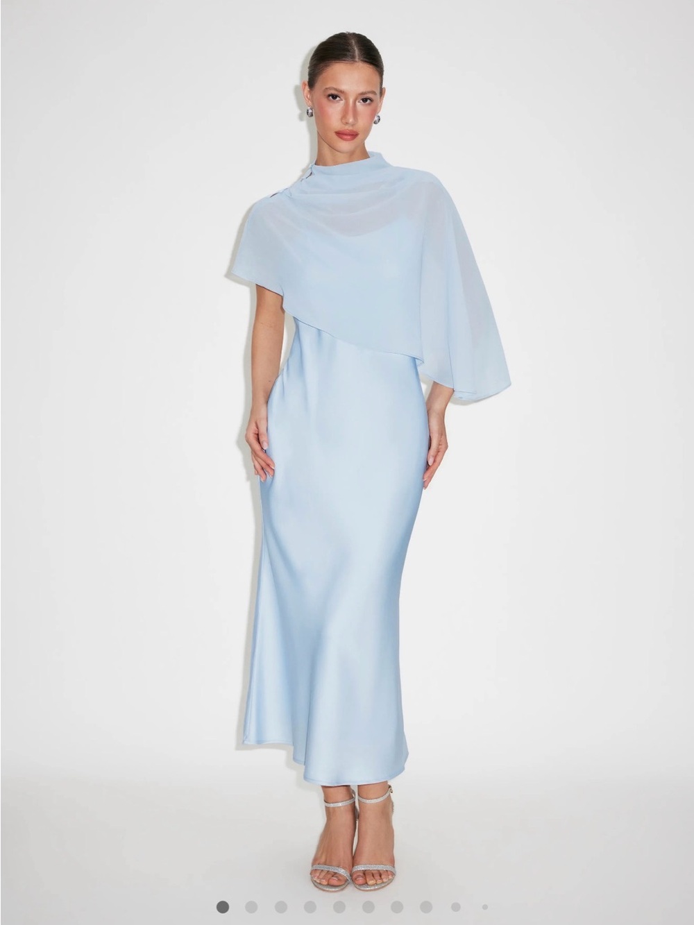 Cider Light Blue High Neck Cape Sleeve Maxi Dress